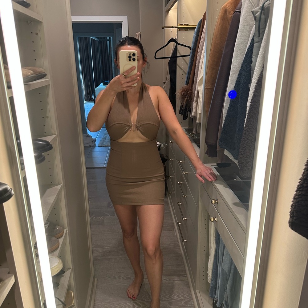 Sleeveless Halter Bodycon Dress in Khaki